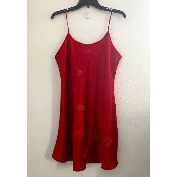 Inner‎ Most Nightgown Lingerie Chemise Size XL Red Satin Embroidered HEARTS Y2K - Picture 1 of 12